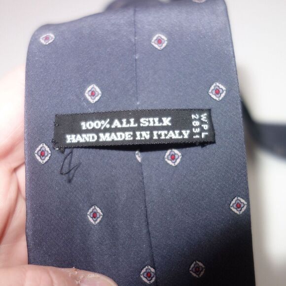 Vintage Mario Valentino 100% Italian Silk Men's Neck Tie Gray Blue Geometric - Picture 7 of 8